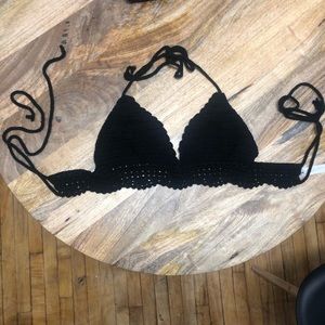 Black crochet knit bra top